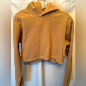 TNA Aritzia Women’s Size XS Cozy Fleece Cropped Hoodie Tan Hood Logo